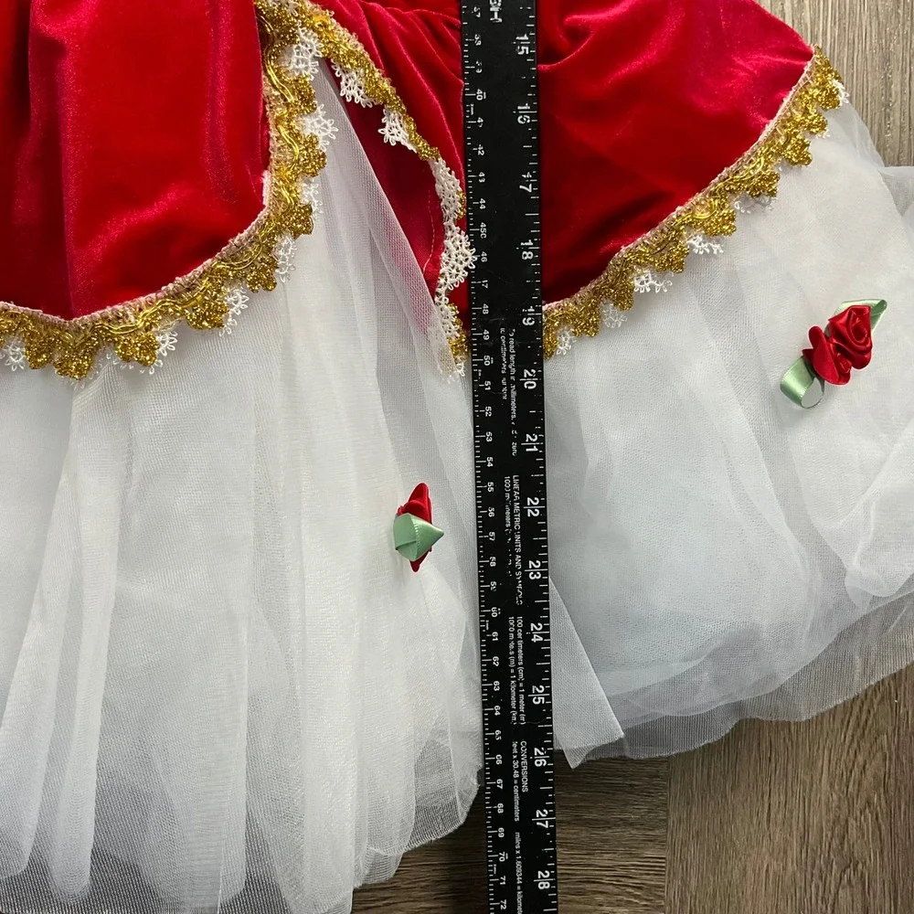 Victoria Dancewear Velvet Rosette Ballet Tutu Dance‎ Costume Girls LC Red Gold